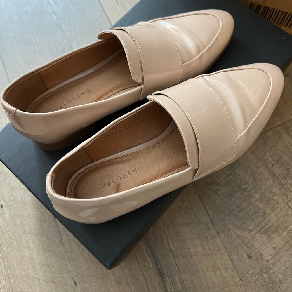 Halogen Patent Nude Leather Loafers, 6